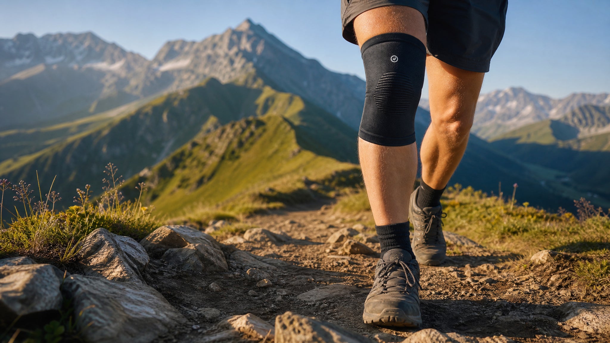 Escursionista con VertiKnee in montagna